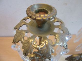 Pair antique Victorian Brass,  Marble & prism Girandole 13.  5 