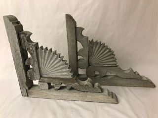 2 Victorian Wood Gingerbread House Fan Corbels Architectural Garden Salvage Grey
