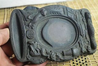Exquisite Chinese Antique Hand Carved Dragon/phoenix Mud Watts Inkstone Z364