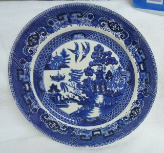 Antique Blue Willow Ware Buffalo Pottery 1936 Dinner Plate Semi - Vitreous