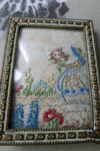 Vintage Crinoline Lady Small Embroidery Fabric In Scandinavian Vintage Frame