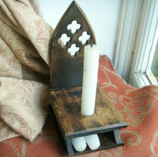 Old Vintage Carved Wooden Chapel Church Gothic Candle Holder Wall Candlestick