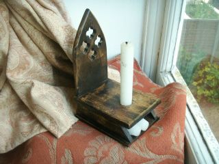 Old Vintage Carved Wooden Chapel Church Gothic Candle Holder Wall Candlestick 2