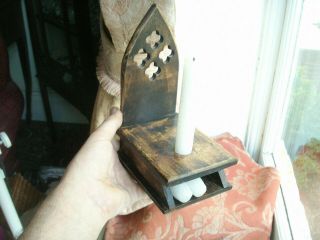 Old Vintage Carved Wooden Chapel Church Gothic Candle Holder Wall Candlestick 4
