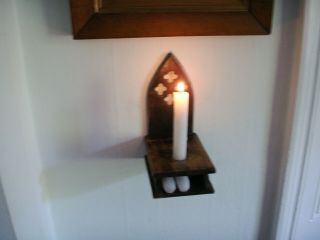 Old Vintage Carved Wooden Chapel Church Gothic Candle Holder Wall Candlestick 7