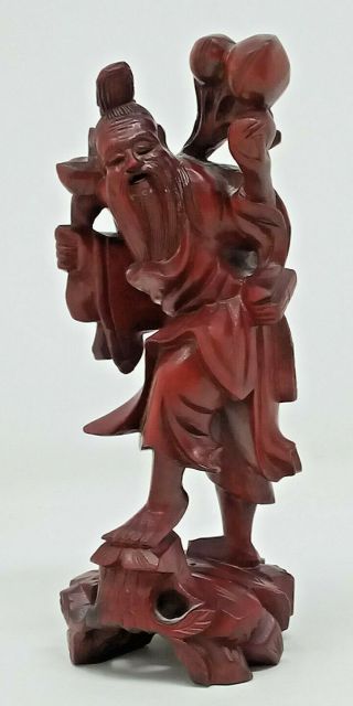 Vintage Wooden Carved Hardwood Oriental Chinese Figure Carrying Branches