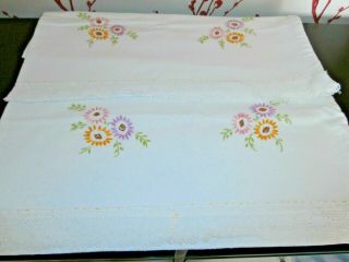 Vintage 100 Cotton Pillowcases With Embroidery & Lace