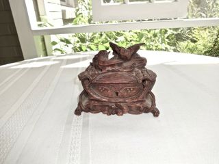 Fancy Antique Hand Carved Wood Angry Birds Lidded Jewelry Trinket Box
