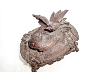 FANCY ANTIQUE HAND CARVED WOOD ANGRY BIRDS LIDDED JEWELRY TRINKET BOX 2