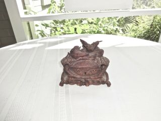 FANCY ANTIQUE HAND CARVED WOOD ANGRY BIRDS LIDDED JEWELRY TRINKET BOX 3