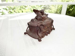 FANCY ANTIQUE HAND CARVED WOOD ANGRY BIRDS LIDDED JEWELRY TRINKET BOX 4