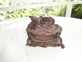 FANCY ANTIQUE HAND CARVED WOOD ANGRY BIRDS LIDDED JEWELRY TRINKET BOX 5