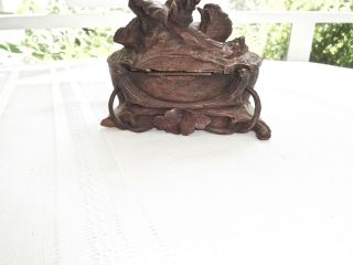 FANCY ANTIQUE HAND CARVED WOOD ANGRY BIRDS LIDDED JEWELRY TRINKET BOX 6