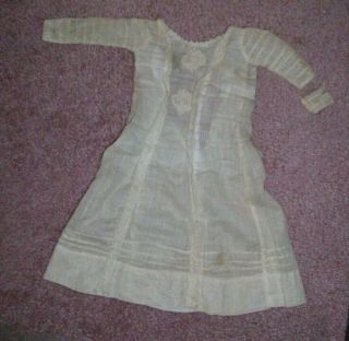Antique Doll Baby Dress Cotton Tiny Buttons Lace Trim 12 " X 4.  5 " Across Shoulder