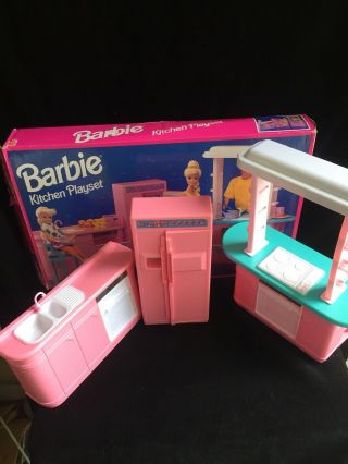 Vintage 1993 Barbie Dream House Kitchen: Refrigerator,  Stove,  Sink & Dish Washer