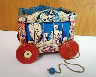 Antique Wooden Circus Wagon Pull Toy by The Gong Bell Mfg.  Co. 2