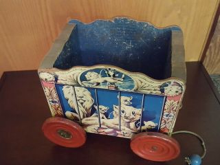 Antique Wooden Circus Wagon Pull Toy by The Gong Bell Mfg.  Co. 3