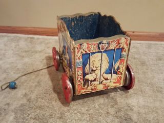 Antique Wooden Circus Wagon Pull Toy by The Gong Bell Mfg.  Co. 5