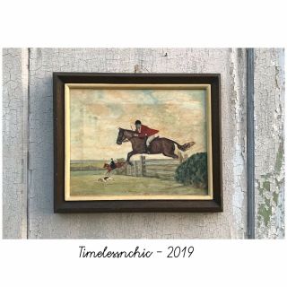 Vintage English ? Race Horse Jockey & Owner Dog Portrait Antique Painting -