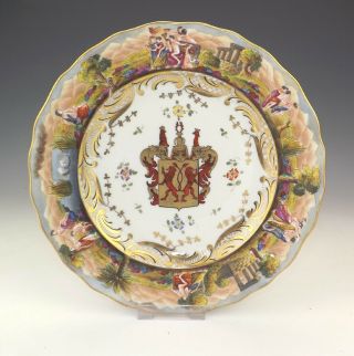 Antique Naples Italian Porcelain - Hand Painted Doccia Armorial Plate - Lovely