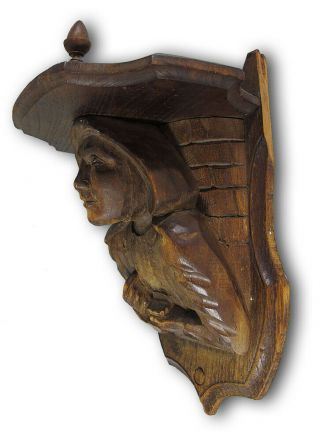 Rare Antique Folk Art Sculpture Woman With Snuff Box Mast Head Carving Shelf Yqz