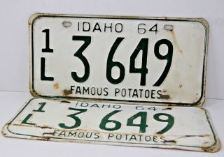 1964 Idaho License Plate Collectible Antique Vintage Matching Set Pair 1l 3 649