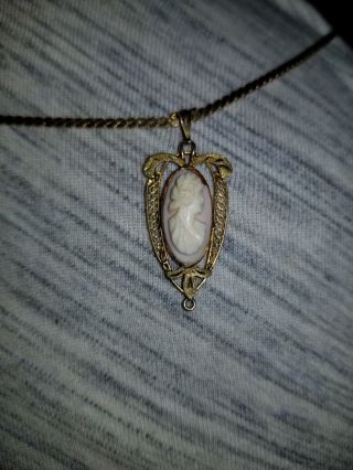 Antique 10k Gold Cameo Pendant With 12k Chain