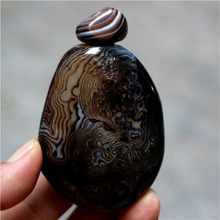 Exquisite Hand - carved Natural Banded Lace Silk Agate Snuff Bottle - Madagascar 2