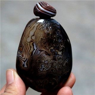 Exquisite Hand - carved Natural Banded Lace Silk Agate Snuff Bottle - Madagascar 4