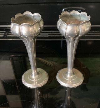 Pair Art Nouveau Silver Plated Bud Vases