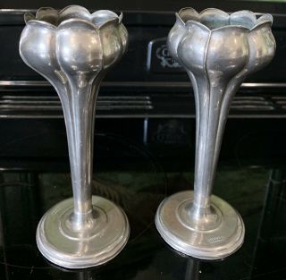 Pair Art Nouveau Silver Plated Bud Vases 3