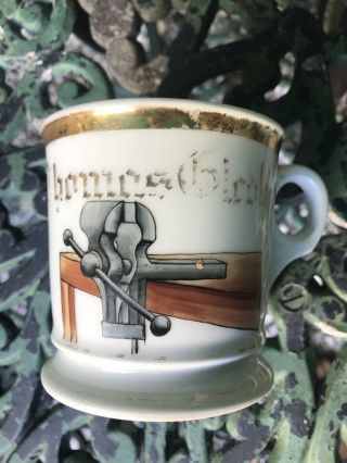 Antique Occupational Shaving Mug Lumber Carpenter Vise Thomas Gledhill 19c