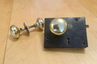 Vintage Rim Lock And Two Brass Door Handles.