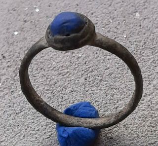 Bronze Medieval Ring With Tuorquize Blue Stone