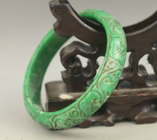 Old Chinese Natural Jade Hand - Carved Flower Bangle