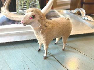 Putz Sheep Fly Away Ears Glass Eyes Ribbons Stick Leg Antique Germany Wooly Toy