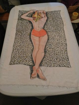 Vintage Sunbathing Woman Beach Towel 52 X 33