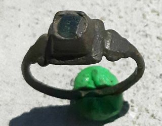 Ancient Bronze Ring With Green Stone