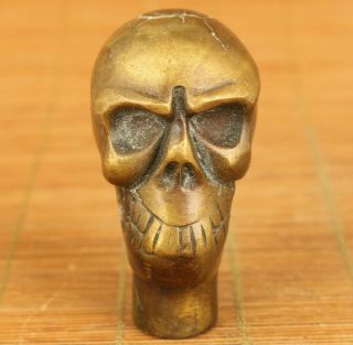 Asian Old Bronze Hand Carving Skull Head Statue Cane Walking Stick Head Gift