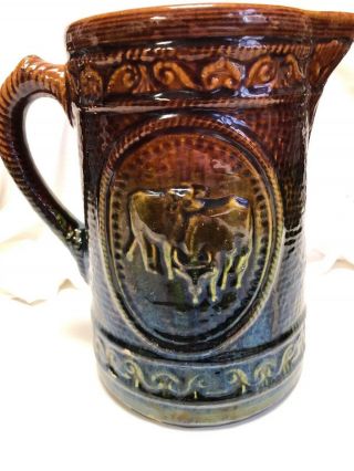 Just - - Antique Stoneware Cow’s Milk Water Pitcher,  Brown Glaze Stoneware
