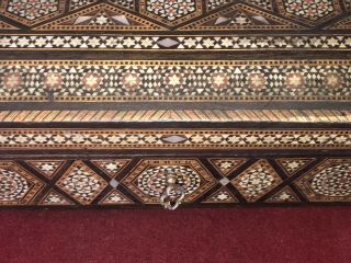 An Antique Middle Eastern Wooden Sewing Box Profuse Motifs Mother Of Pearl Inlay