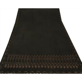 Tcw Vintage Saree Pure Silk Hand Beaded Black Craft Fabric Premium Antique Sari 4