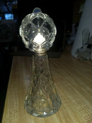Vintage Cut Crystal Perfume Bottle With Silver Halmark Stamped Rim.