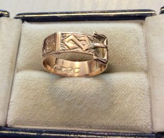 Lovely Quality Antique Solid 9 Carat Gold Fancy Buckle Ring - P