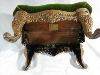 Ornate Victorian Heavy Cast Iron Gold Painted Foot Stool Green Velour Upholstery 8