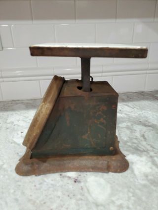 Vintage Pelouze Family Scale 24lb Old Farm House Kitchen Blue Rusty early 1900s 4