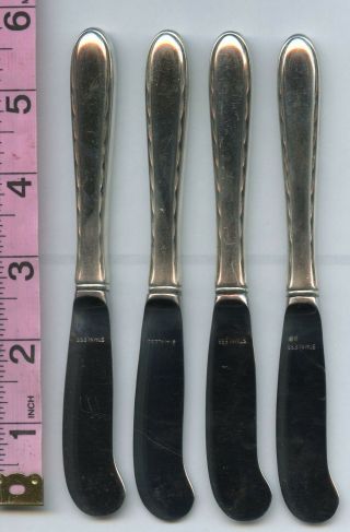 4 Silver Flutes Butter Knives Sterling Silver Handled By Towle 5 - 7/8 Inch Knife