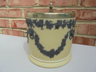 Scarce Antique Wedgwood Jasperware Black & Yellow Lion Head Grapes Biscuit Jar