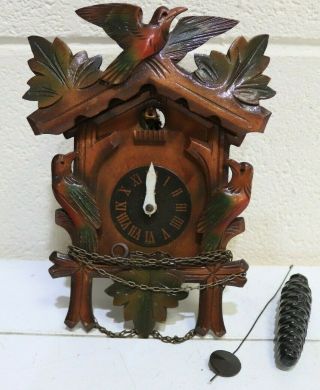 Vtg Wall Mounted Cuckoo Clock Foreign Decorative Foliage & Cuckoo Design - 223