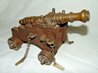 Well Made Antique Vintage Heavy Bronze Model Ships Cannon Maritime Bronze Wheels